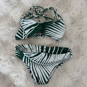 Mikoh Tropical Leaf Print Bikini in Green and White